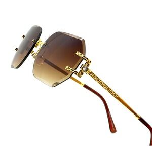 Women Men Sunglasses Diamond Cut Brown Lens Fashion Designer‎ Hip Hop Style